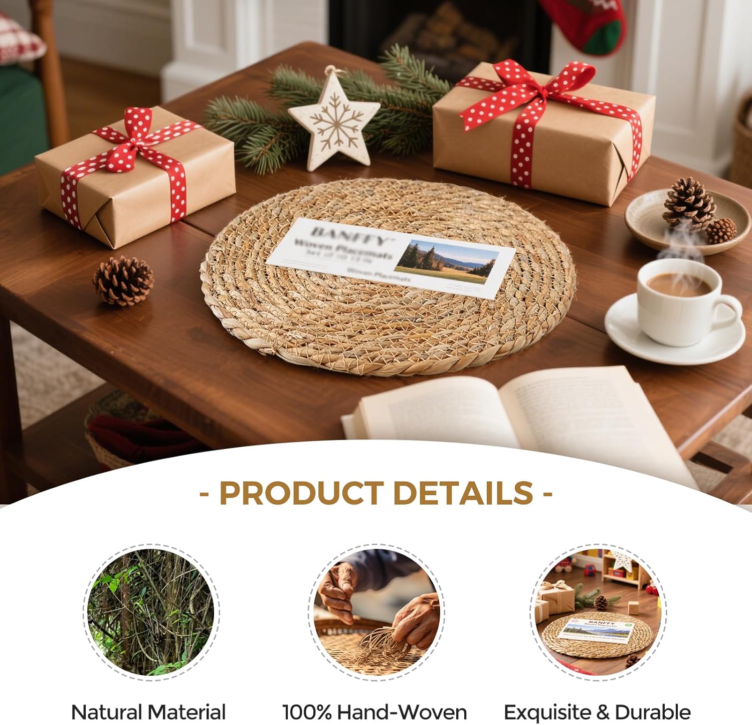Round Woven Placemats Plate Chargers Set of 10, 13 inch Rattan Chargers for Christmas Table Decorations .Rattan Charger Dinner Plates Easy to Clean, Non-Slip, Stylish Table Mats for Indoor Use