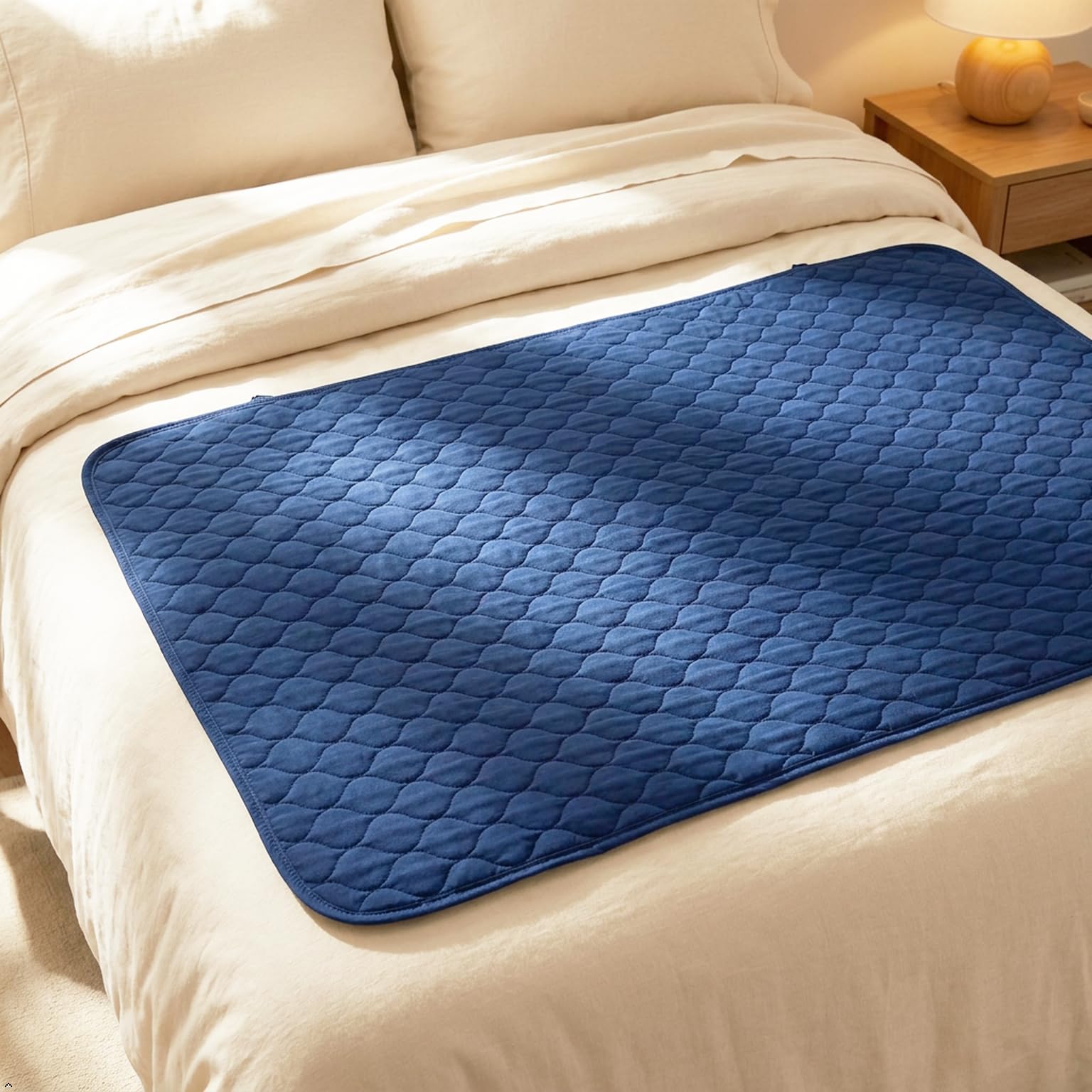 Careboree - Juego de 2 almohadillas acolchadas para cama de 34 x 52 pulgadas, para incontinencia, reutilizables y lavables, duraderas, impermeables, extra absorbentes, para colchón, color azul marino