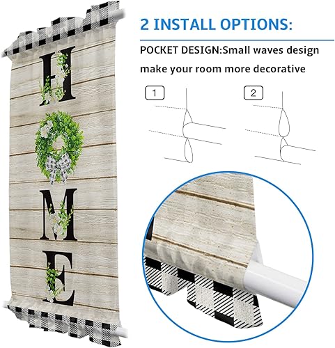 Miniatura 4 de Cortinas rústicas para puerta con diseño de magnolia para privacidad, cortinas rústicas de búfalo a cuadros, cortina para puerta francesa con