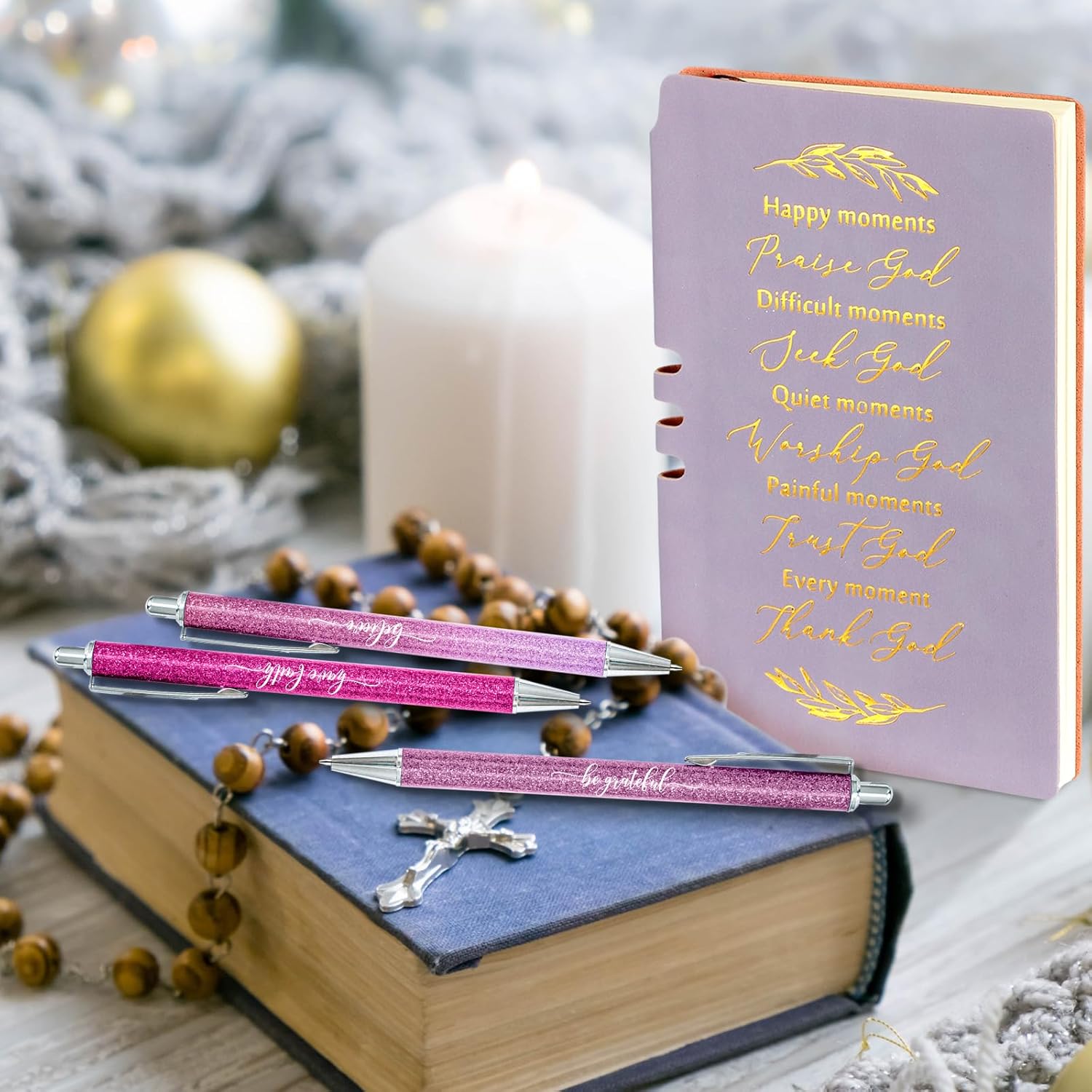 Spakon 5 Pcs Christian Gifts for Women Christian Easter Gifts Prayer Journal Religious for Women God Notebook Pen with Gift Box Scripture Notepad for Church Sunday School Favors(Purple, Bible) - Image 7