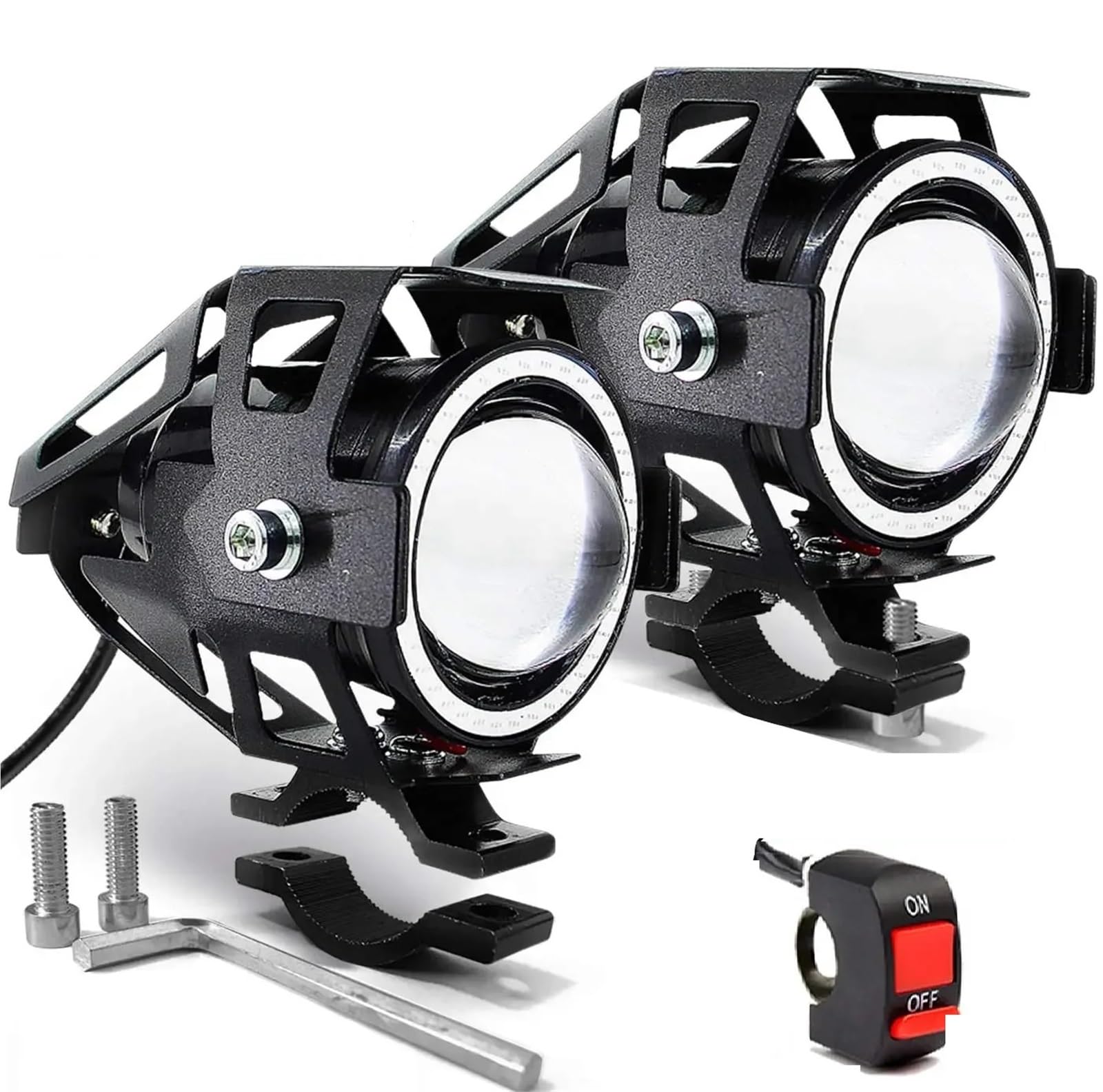 Dirt Bike Reflektor U7 LED Pomocniczy jasny reflektor motocyklowy Angel Eyes Moto Pomocnicza lampa LED do jazdy z przełącznikiem