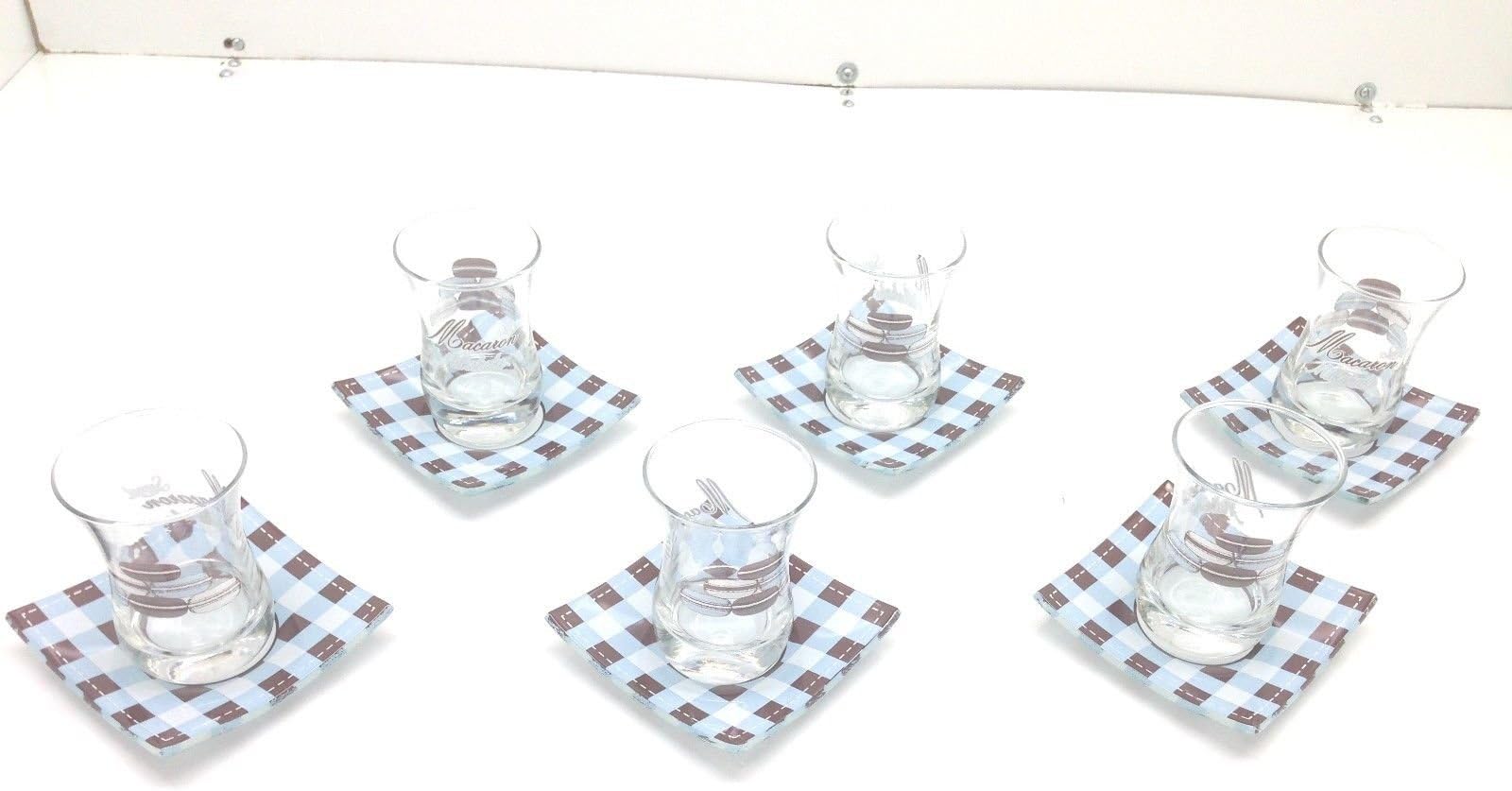12 Pieces Adorable Turkish Tea Set Tea Glass, Saucers, Sweet Macaron Milkshake