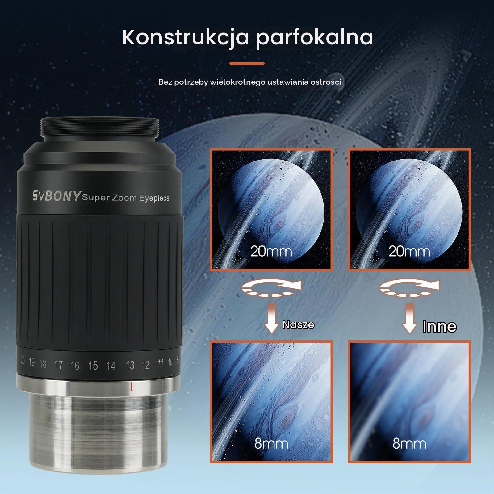Svbony SV230 Okular Zoom 8-20mm 1,25" Asferyczny z Adapterem 2"