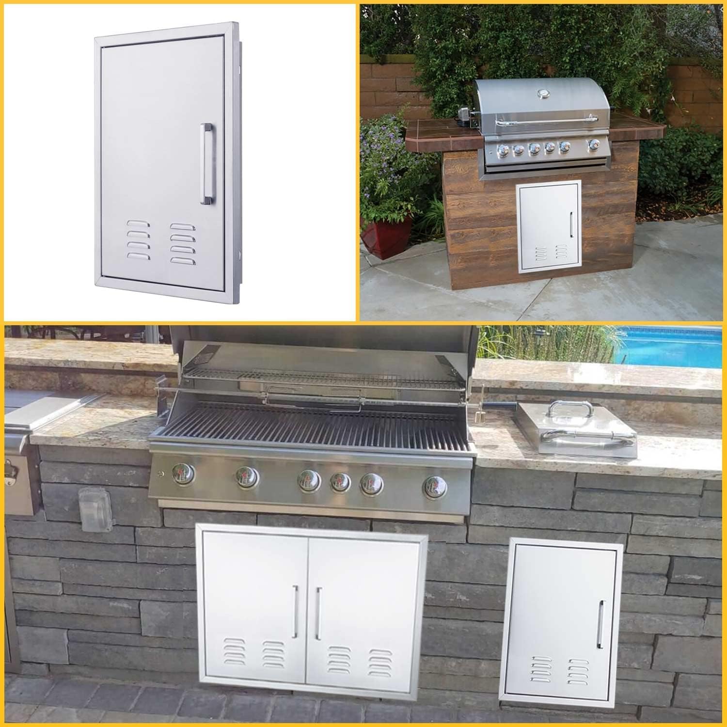 Vented Outdoor Kitchen Doors-17"W x 23"H -Stainless Steel BBQ Single Access Door w/Left Swing,Flush Mount for Outdoor Kitchen and BBQ Island