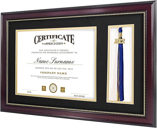 Miniatura 5 de GraduatePro Marco de diploma de 11 x 17 pulgadas con soporte de borla para regalo de graduación de certificado de 8.5 x 11, borde dorado de caoba
