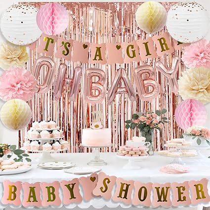 Happyfield Decorations De Fete De Naissance En Or Rose Pour Fille Avec Elle Est Une Fille Banniere De Douche De Naissance En Or Rose Amazon Fr Cuisine Et Maison