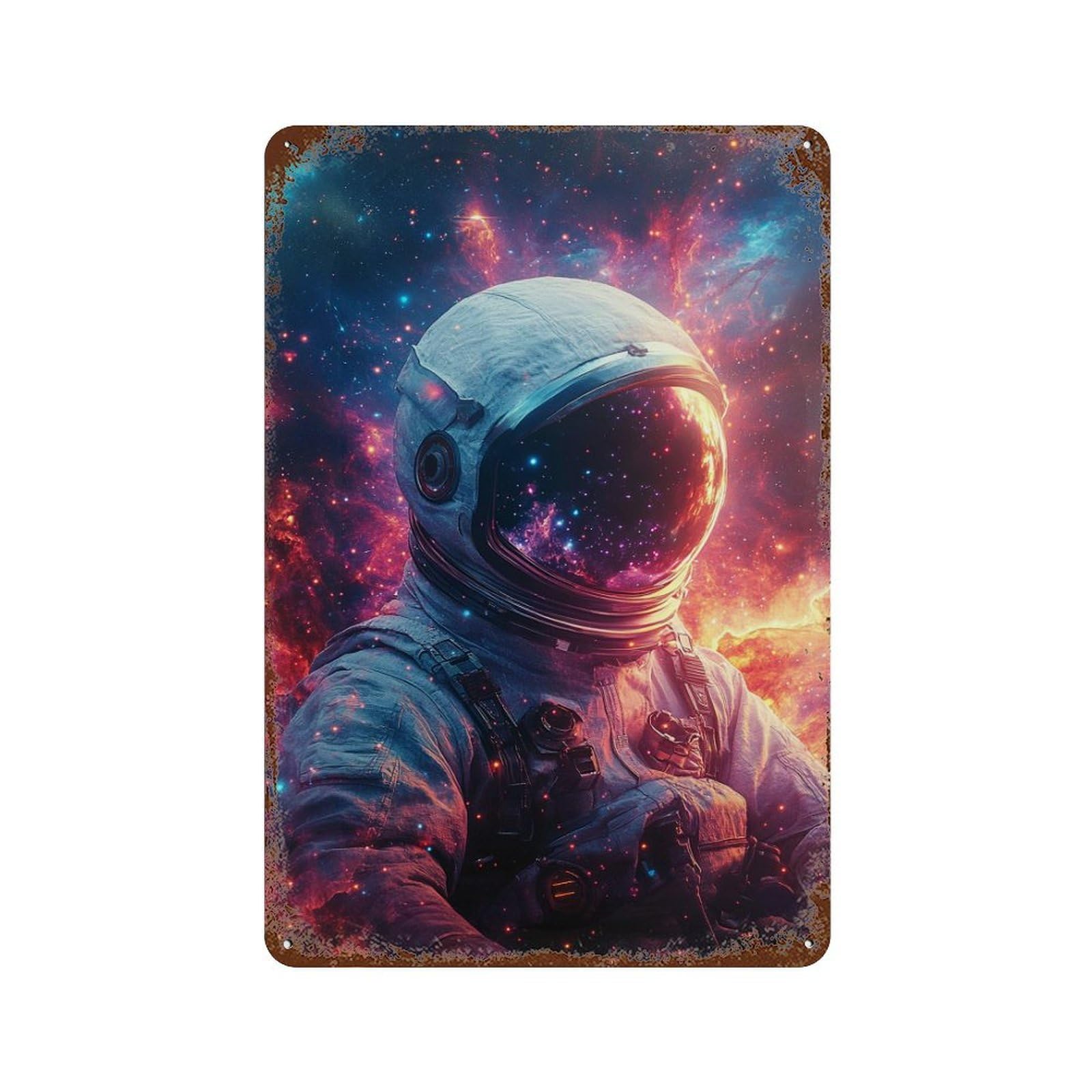Space Explorer Astronaut in Cosmic Background Rustic Tin Plaque 11.8"x7.9", Vintage Wall Decor for Garage, Pub Or Kitchen
