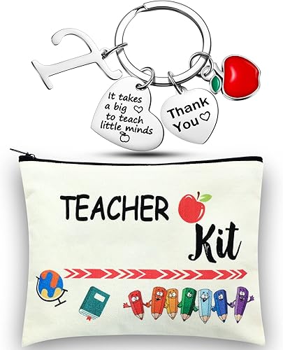 MTLEE 2 piezas de regalo de agradecimiento para profesores de Navidad, kit de regalo para mujeres, bolsa de maquillaje, bolsa de cosméticos, llavero