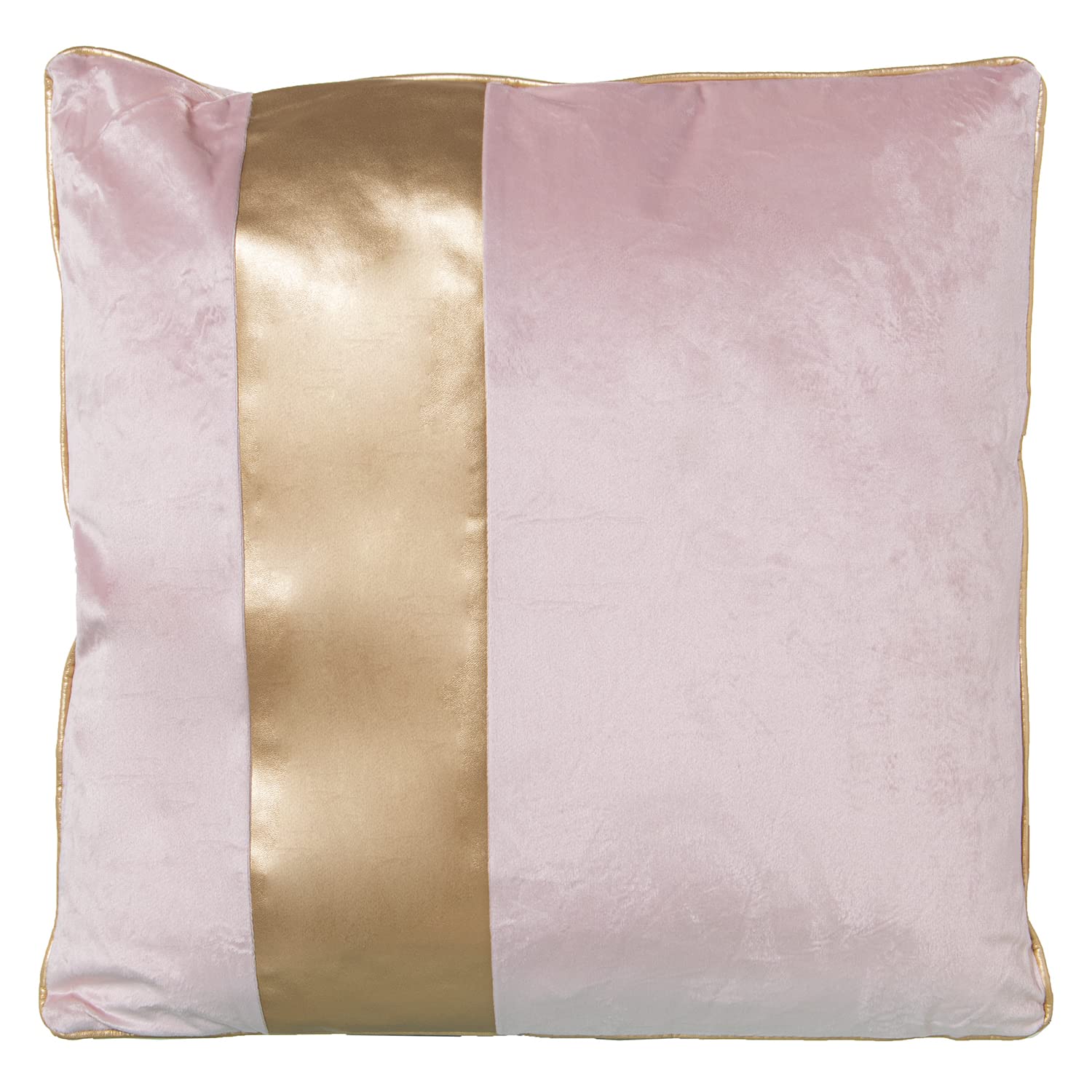 Coussin 45x45 velours rose décoration salon avec frange dorée zippé