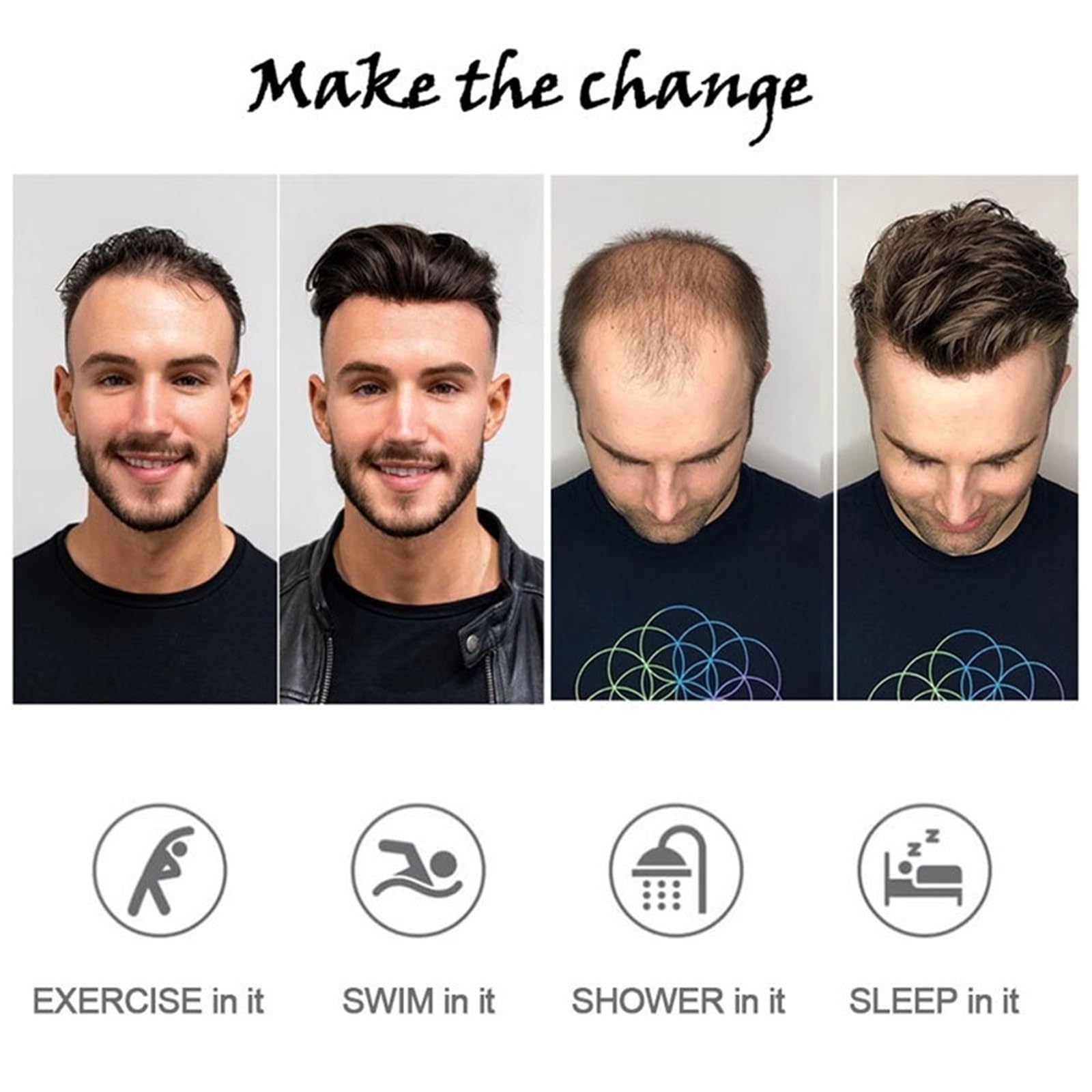 Styling Human Hair System męski tuupet z koronką, wtryskiwana skóra PU (1C – czarna, 8 x 10)