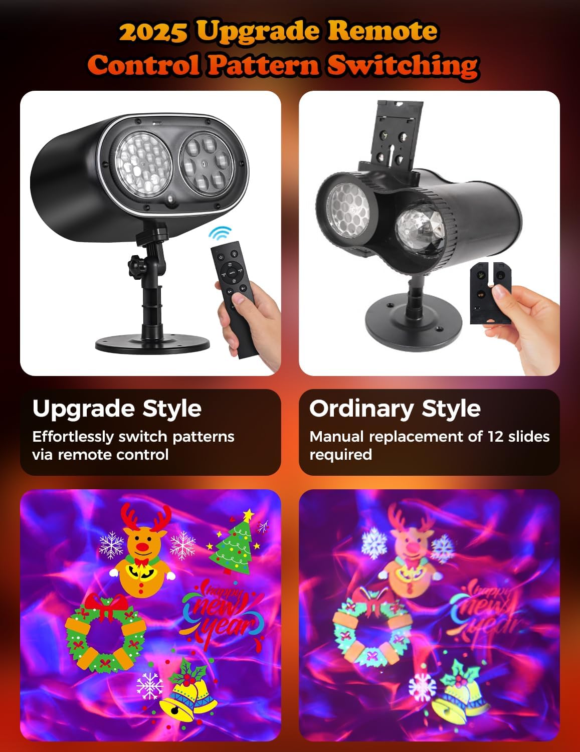 2025 Upgrade No Slides Christmas Projector Lights Outdoor, Holiday Projector Lights with 12 Dynamic Patterns & 7 LED Colors, Remote, Timer, IP65 Waterproof for Xmas Party Garden Yard Decor (Black)