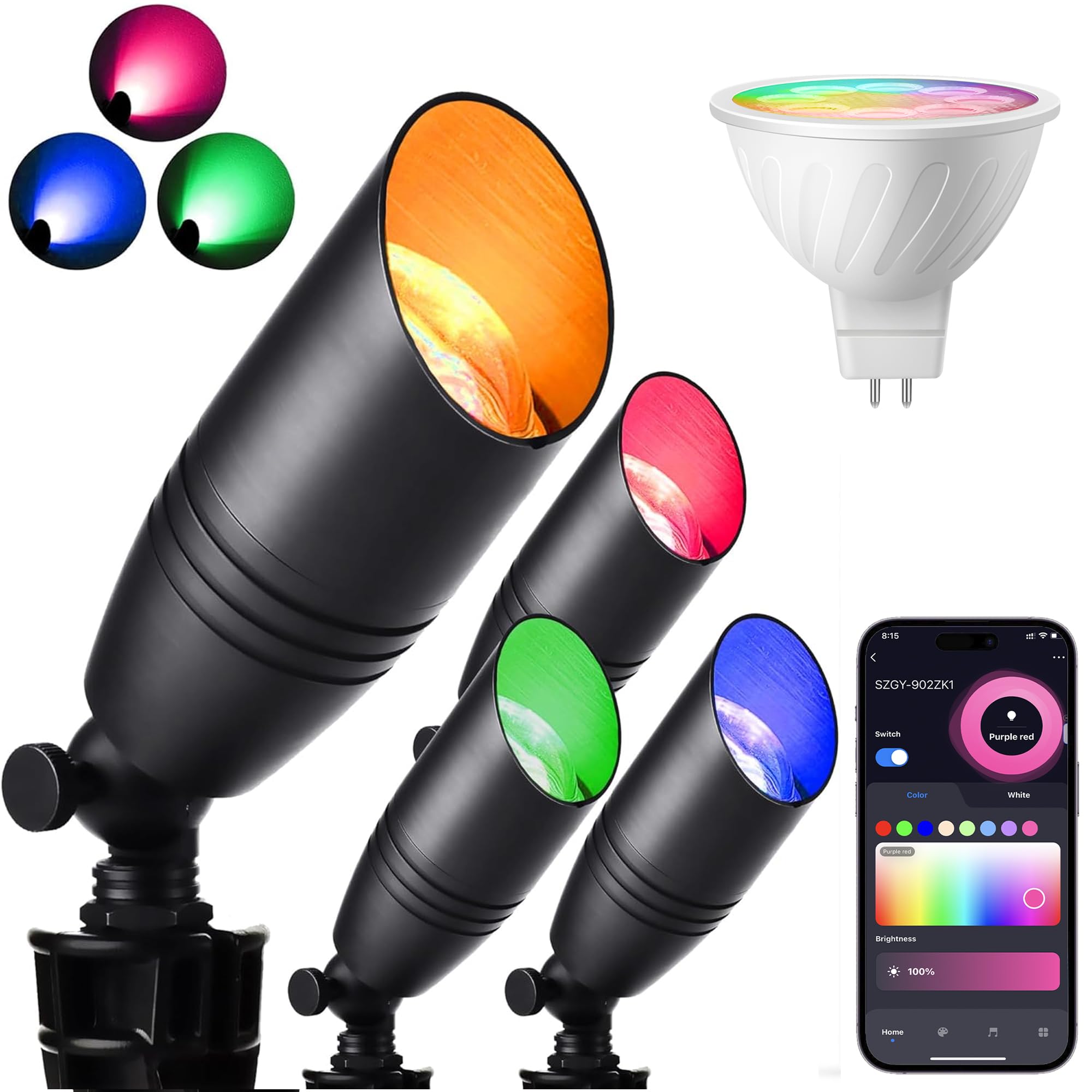 Photo 1 of WISELUME Remote Control RGB Color Changing Landscape Lighting,Low Voltage Spotlights,IP65 Waterproof Uplights for Yard,Heavy Duty Accent Fixtures, Double White MR16 Light Bulbs Included 5W 2700K