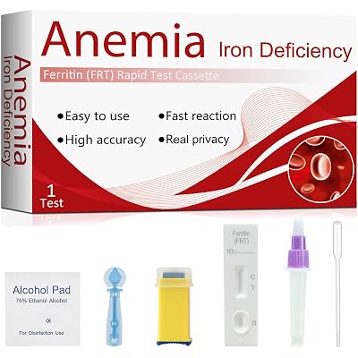 Iron Deficiency Home Test Kit – Accurate & Easy Ferritin Test to Monitor Iron Levels, at-Home Anemia Screening，Suitable for for Both Children and Adults（1Test）