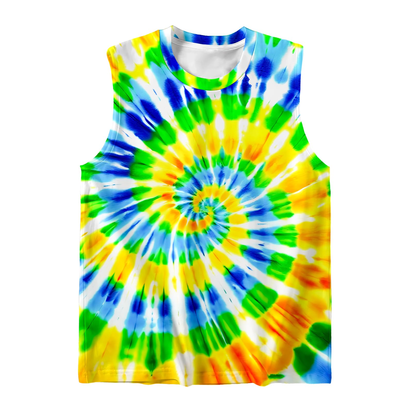 DMPROD Kids Tie Dye Shirt Size 5-14 Years Sleeveless T Shirts Children Tank Tops Hippies Senior Tees for Boys Girls
