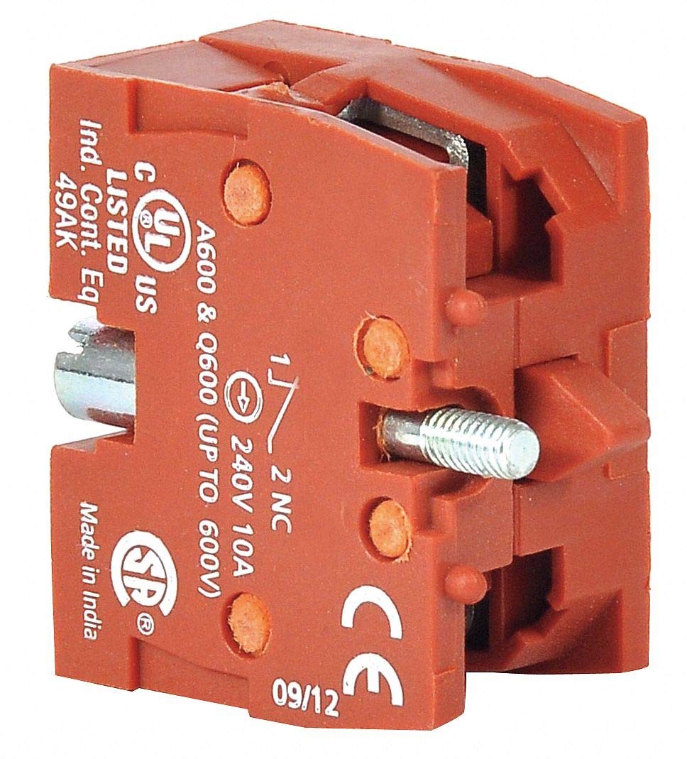 Dayton Contact Block, 22mm, 1NC Contact Form, 1.2A @ 600VAC, 3A @ 240VAC, 6A @ 120VAC Contact Rating