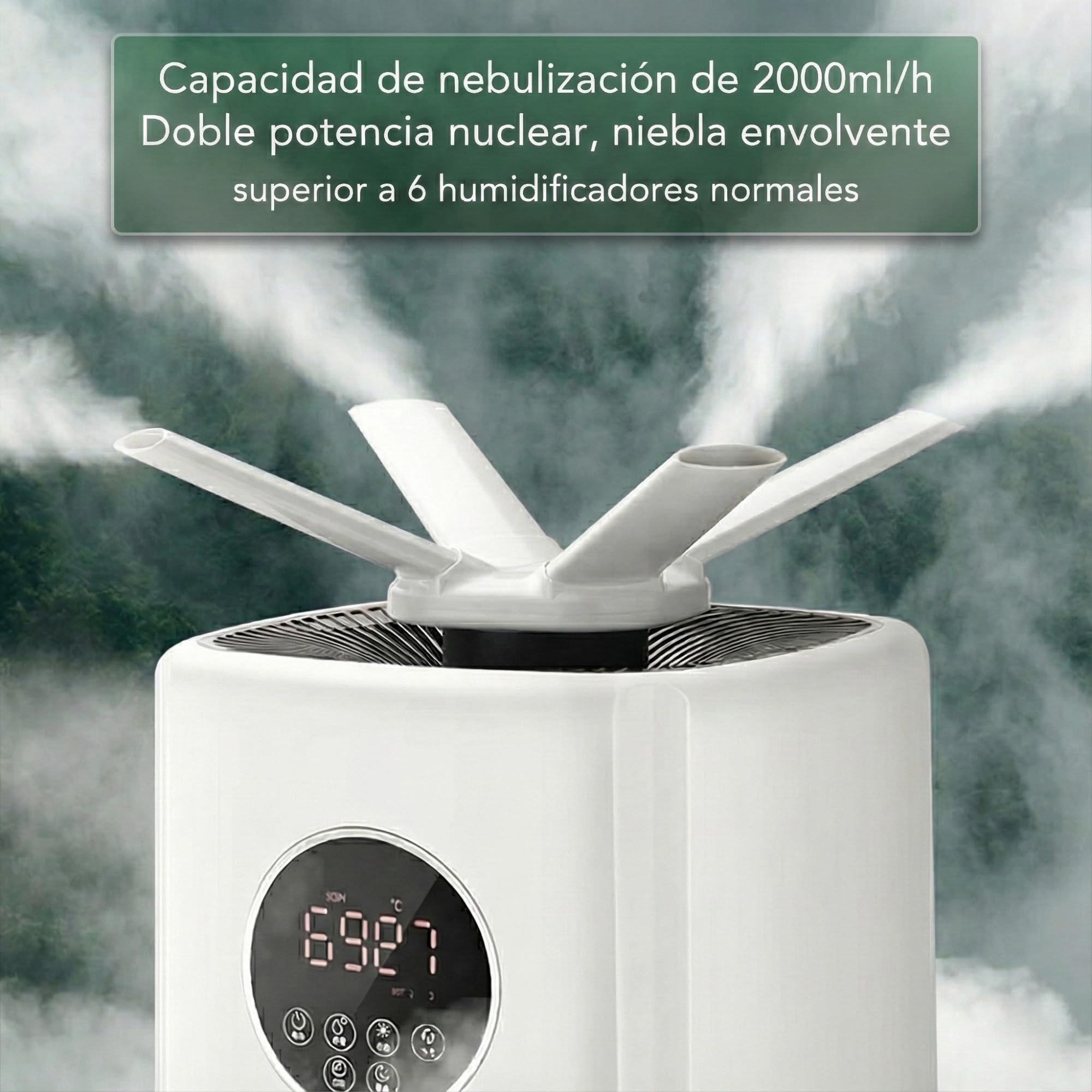 LUMS Humidificador industrial 21L 1000 ft² ultrasónico niebla fría doble boquilla 360° control de humedad