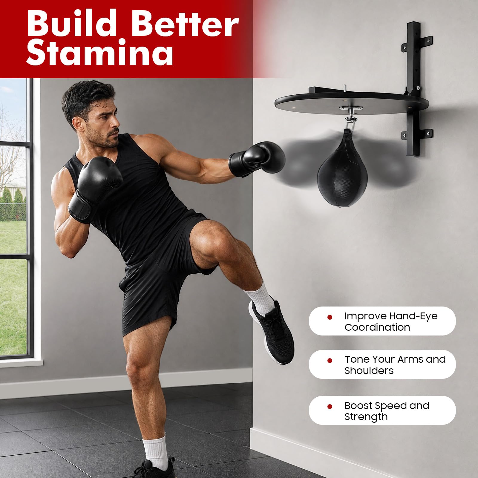 Speed Bag Plataforma Kit de Plataforma Profesional de Altura Ajustable con Bomba y Aguja de Inflación para Casa Gimnasio 60 x 60 cm