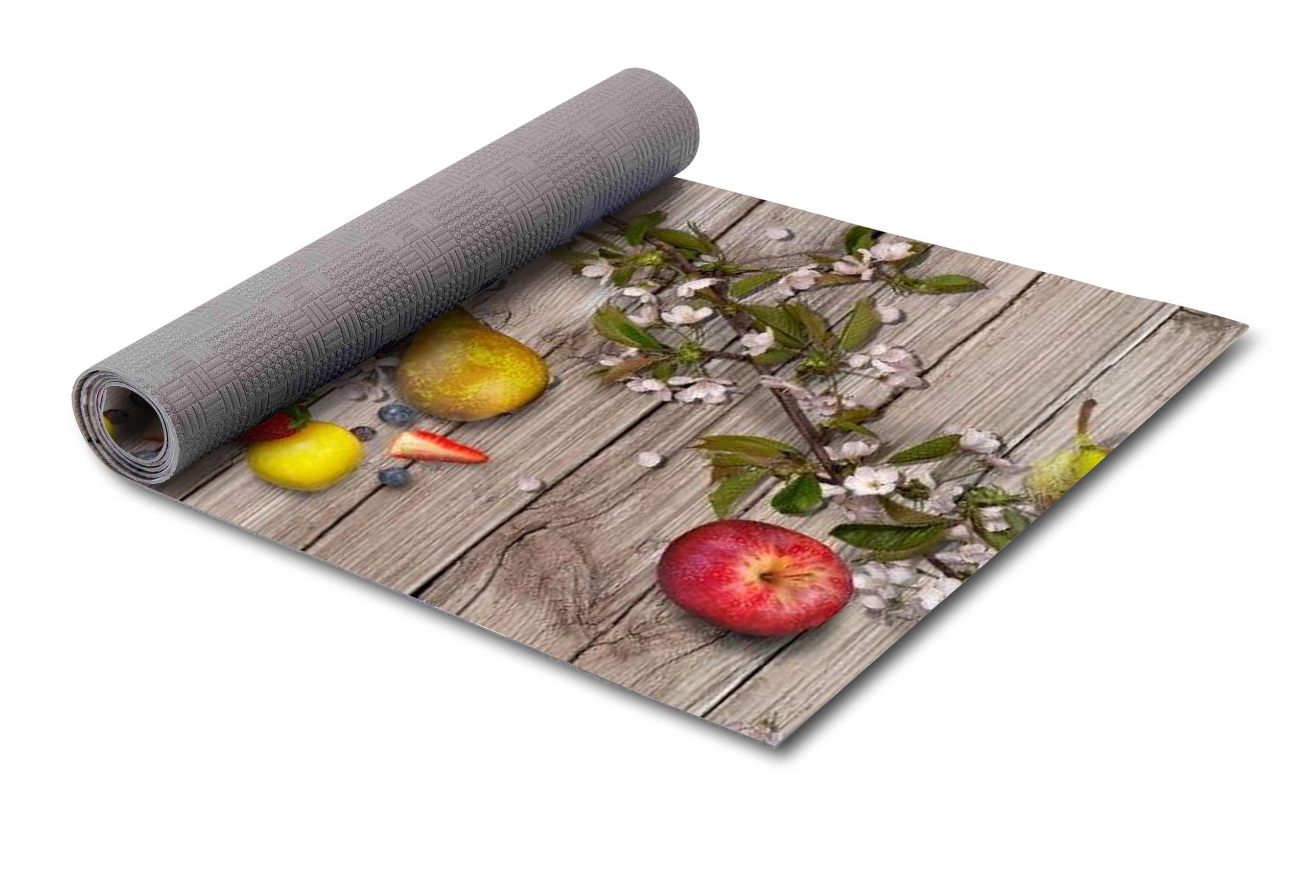 HomeLife Alfombra de cocina antideslizante y lavable, de vinilo, 52 x 160 cm, fabricada en Italia, antimanchas, de PVC, para interiores y exteriores, con impresión digital, frutas y flores, alfombra
