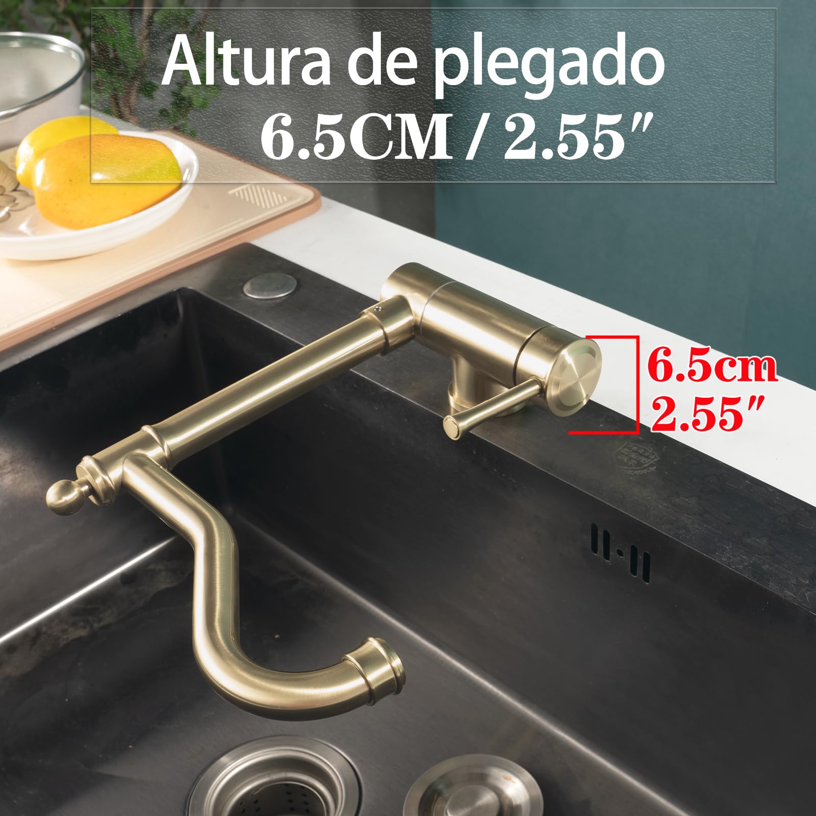 Grifo Cocina Abatible Dorado Antiguo Grifo Cocina Abatible Bajo Ventana | Grifo Cocina Vintage, Grifo Abatible Bajo Ventana, Abatible a 6.5CM,Diseñado Resolver El Problema De Spertura Fe La Ventana