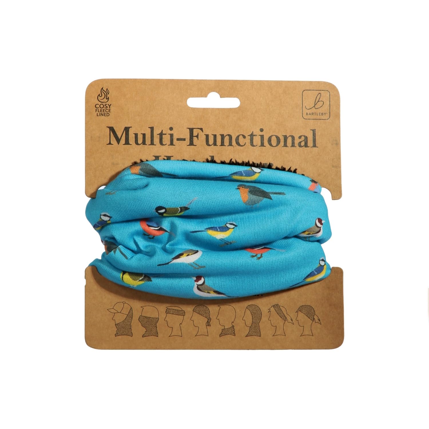 Bartleby Multi-Functional Fleece-Lined Snood One Size Adjustable Toggle 8 Ways to Wear Warm Breathable Neck Warmer for Outdoor Work, Sports & Walking Animal & Print Designs (Garden Birds)