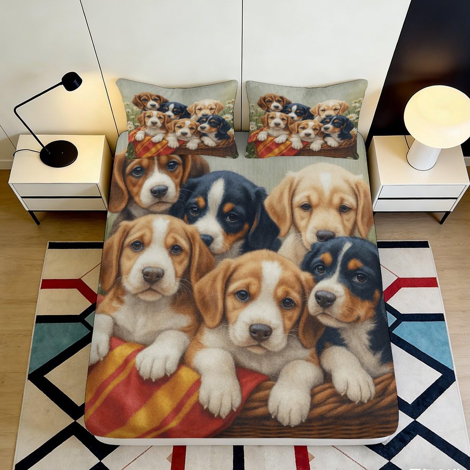 Pnayamiorkfel Style-2 3D Printed Cute Puppy Fitted Sheet Microfiber Soft Anti-Slip Dog Basket Bed Cover For Bedroom Guest Room Decor 90X200x25cm