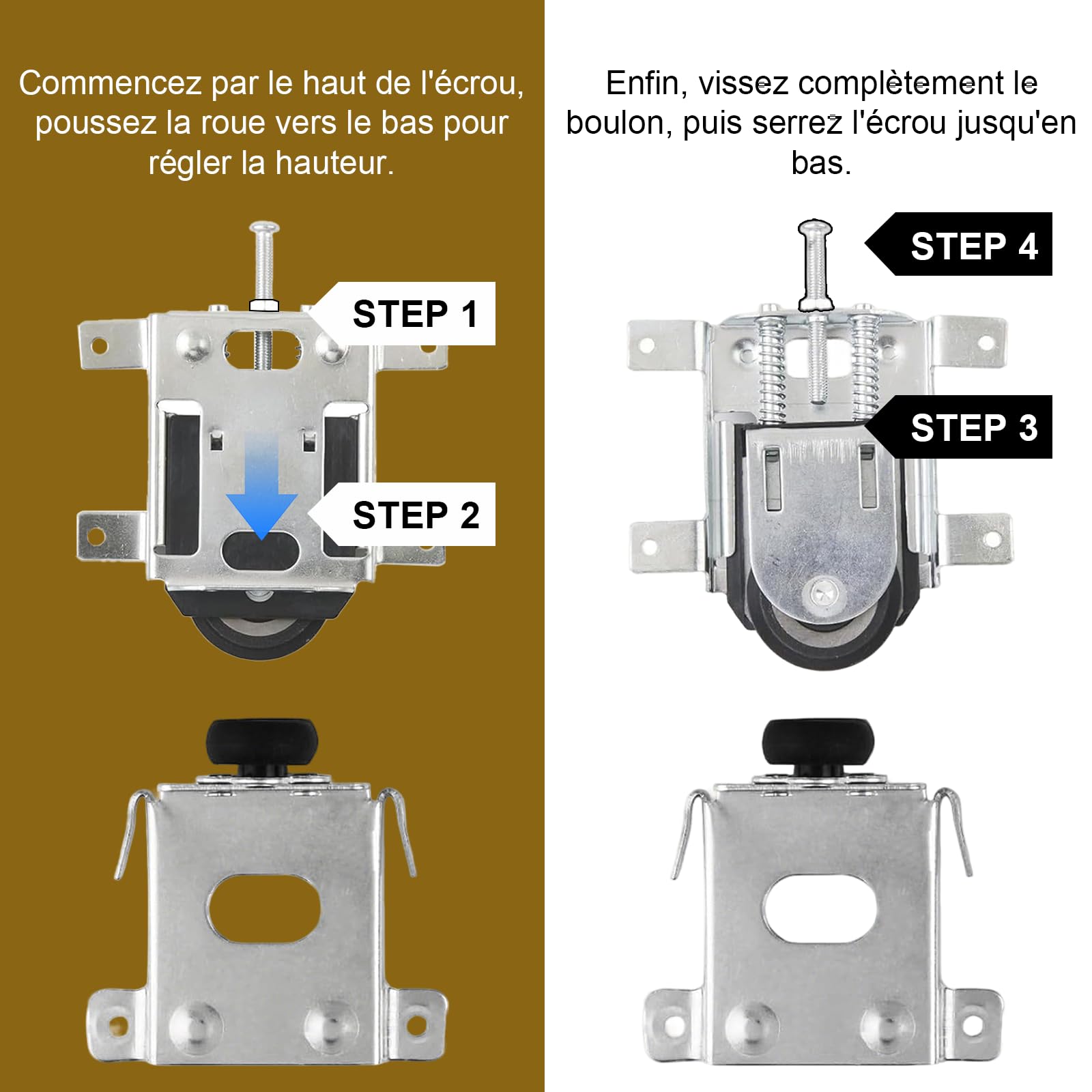 Ensemble de roulettes pour porte de placard coulissante à montage