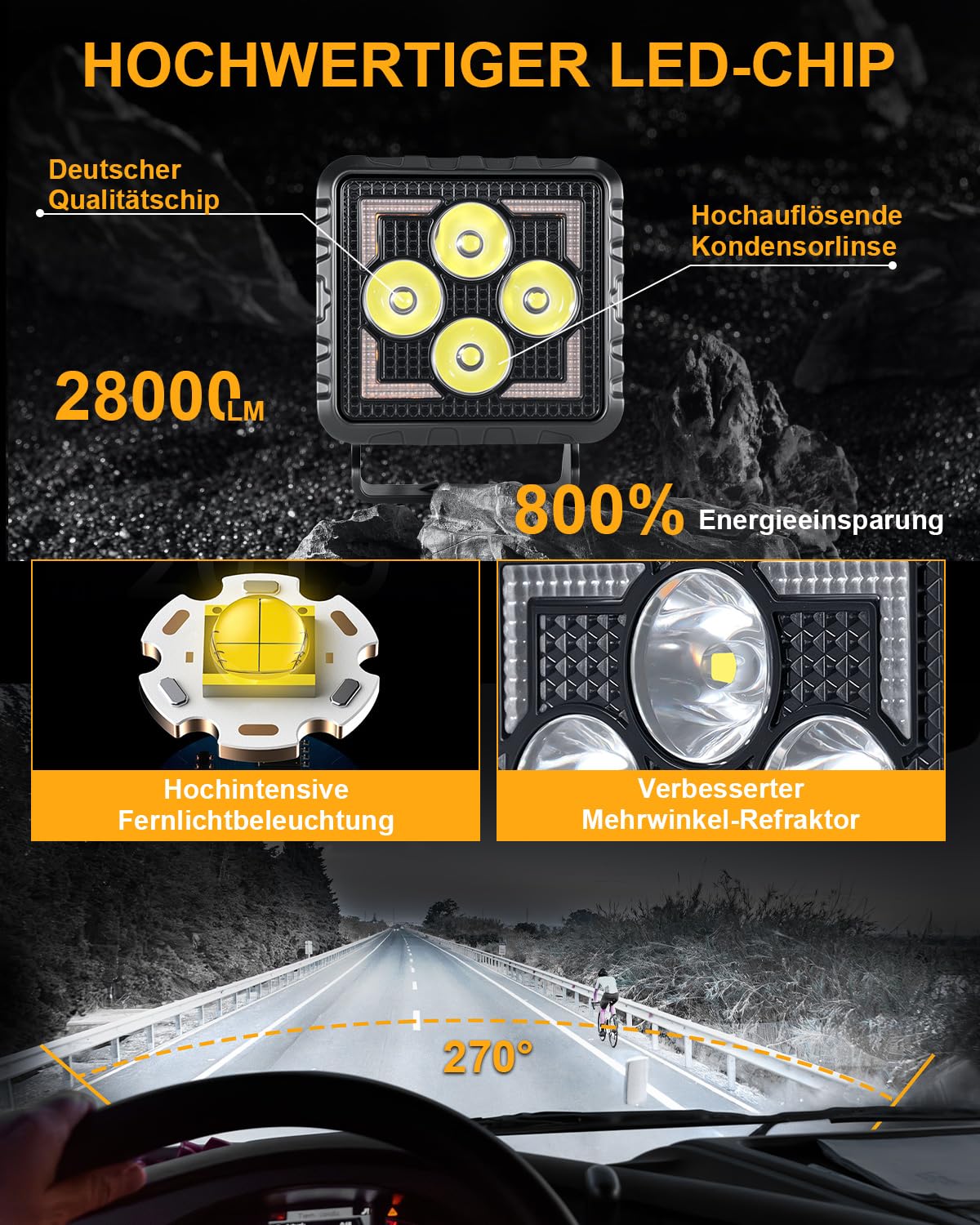 antom 2 Stück LED Arbeitsscheinwerfer 28000 Lumen 3000K/6500K Zusatzscheinwerfer 12v 24V IP68 mit hochwertigem LED-Chip Scheinwerfer für SUV, UTV, Bagger Traktoren ATV Offroad