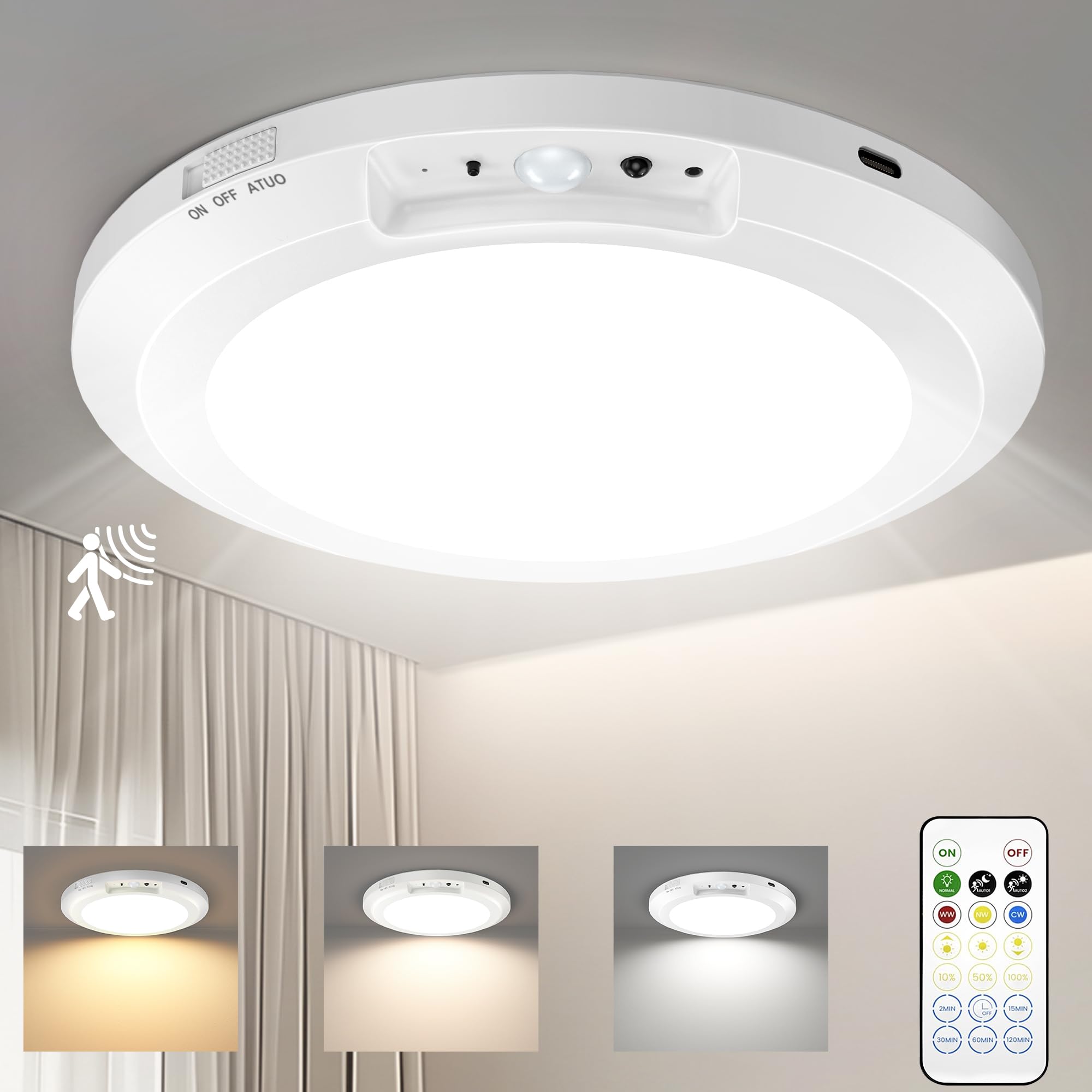 Yunaking Rechargeable Ceiling Light with Motion Sensor