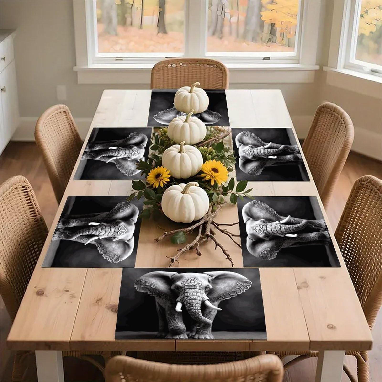 Gray Elephant Placemats Heat-Resistant Washable Place Mats Anti Slip Dining Table Place Mats Wipeable Dining Table Mats Kitchen Decoration Placemats 17.7’’×11.8’’