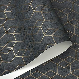 Peel and Stick Wallpaper Geometric Dark Grey Contact Paper Hexagon Gold ...