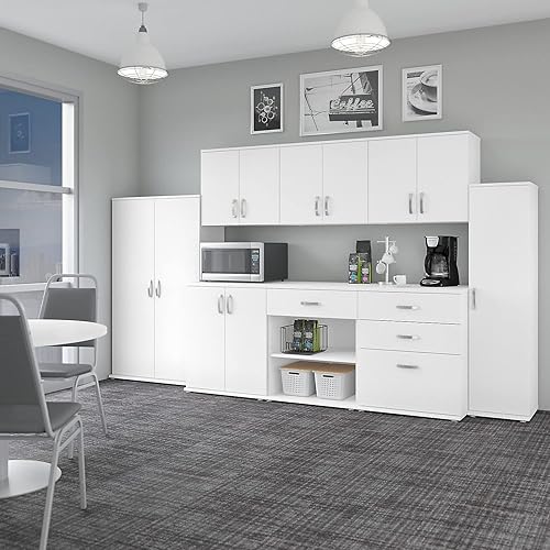 Miniatura 8 de Bush Business Furniture Armario de pared universal con puertas y estantes en blanco, organizador versátil para el hogar, unidad de almacenamiento de