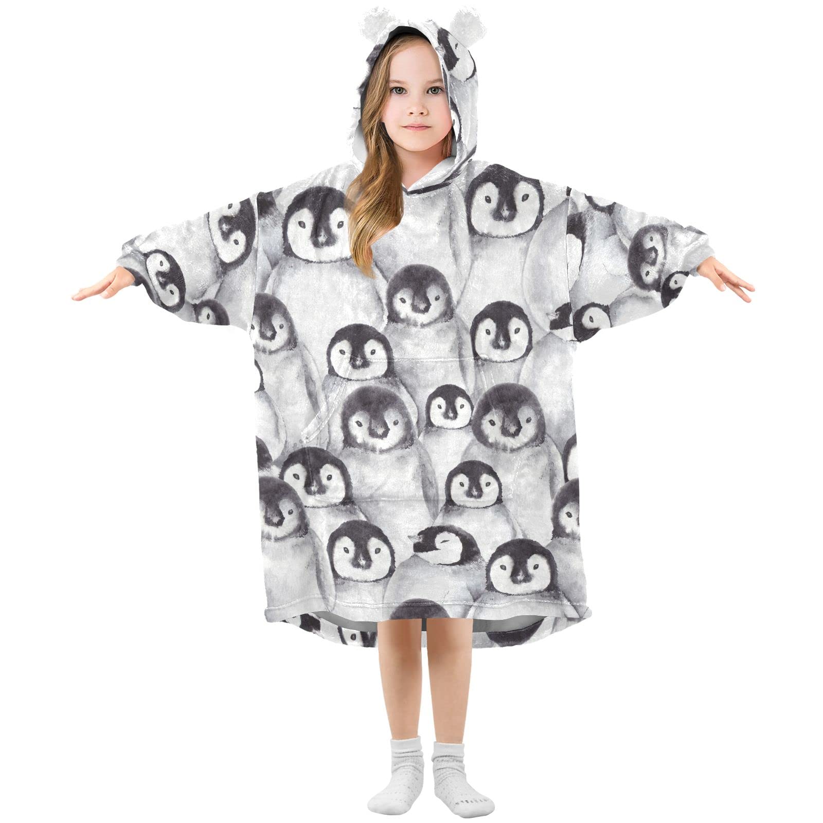 Girls Oversized Blanket Hoodie Poppies Golden Christmas Tree Red Kids Wearable Blanket