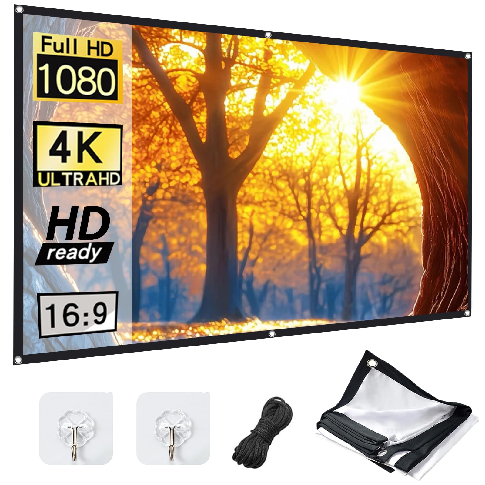 Ekran do rzutnika 254 cm (100"), 16:9 HD, ekran do rzutnika, przenośny, składany, projektorowy, na zewnątrz, grubszy i odporny na zagniecenia, do biura, szkoły, kina domowego, spotkań, kempingu