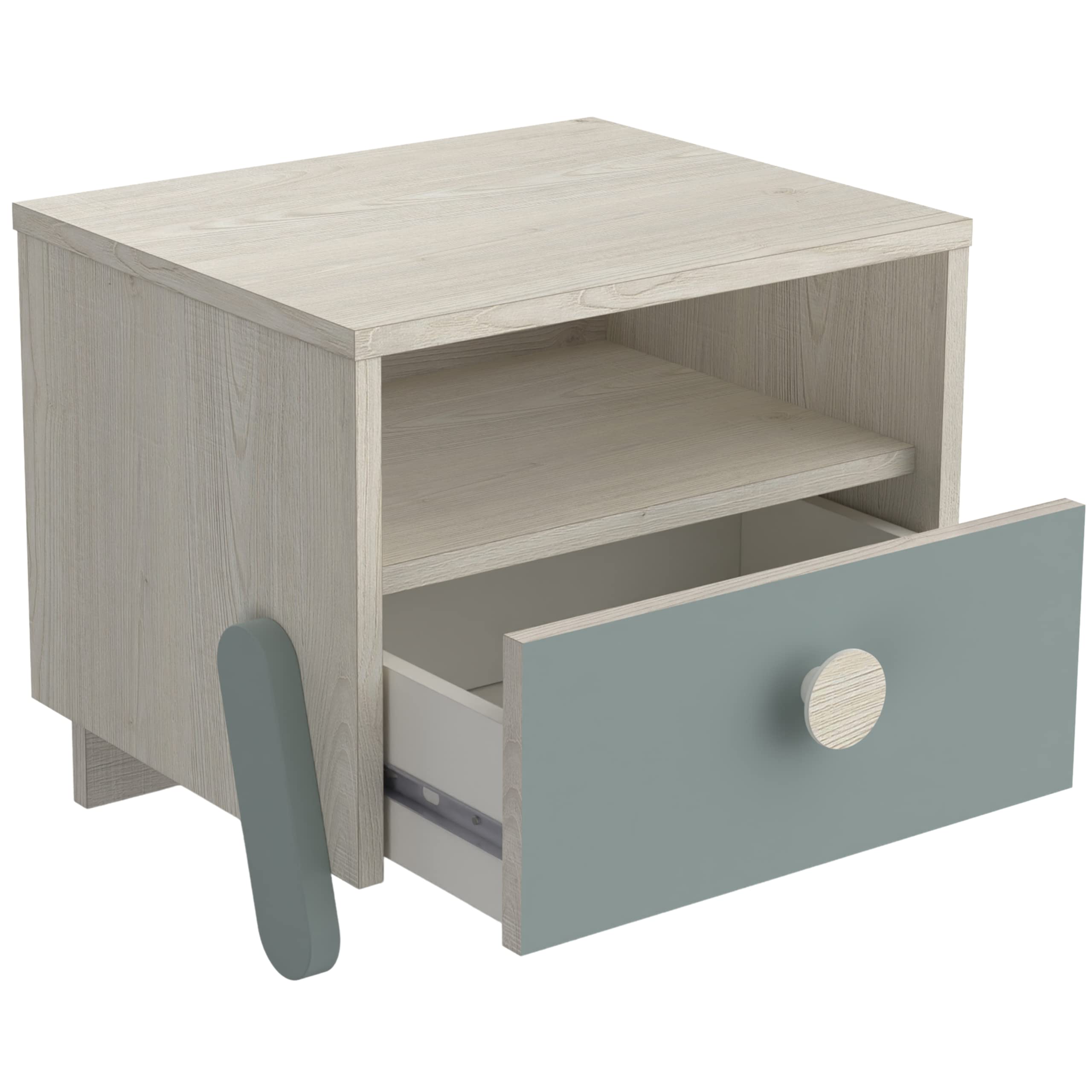 Demeyere Table de Chevet Enfant Ilian - 1 TIROIR - Chêne Topanga/Vert, 393x327x341MM