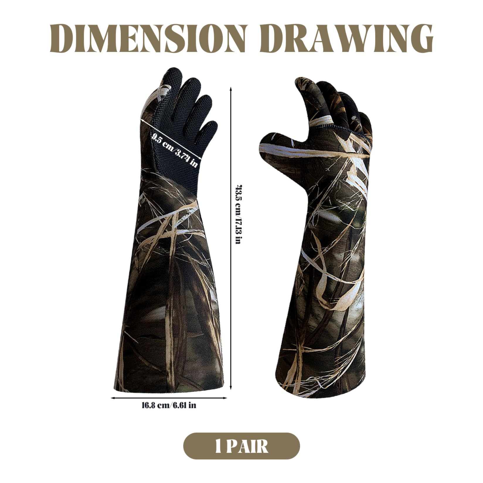 Jorzer Guantes de Caza Resistentes a pinchazos y arañazos, Guantes de Pesca hasta el Codo, Antideslizantes, con Forro Polar, de Camuflaje, Lavables, de Neopreno, para Exteriores, 1 par.