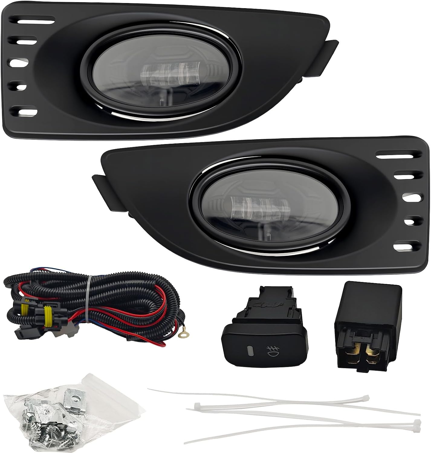 LED Fog Lights Compatible With 2005 2006 2007 Acura RSX Front Bumper Lights w/Bezels Wiring and Switch Left Driver and Right Passenger Side Clear Lens
