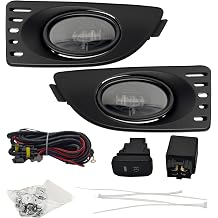 LED Fog Lights Compatible With 2005 2006 2007 Acura RSX Front Bumper Lights w/Bezels Wiring and Switch Left Driver and Right Passenger Side Clear Lens