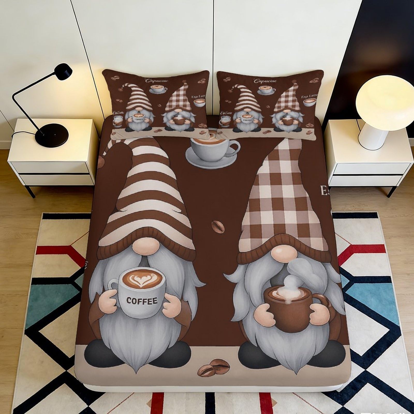 Pnayamiorkfel Style-6 3D Printed Coffee Gnome Fitted Sheet Microfiber Soft Brown Cartoon Bed Cover For Bedroom Dorm Mattress Decor 90X200x25cm