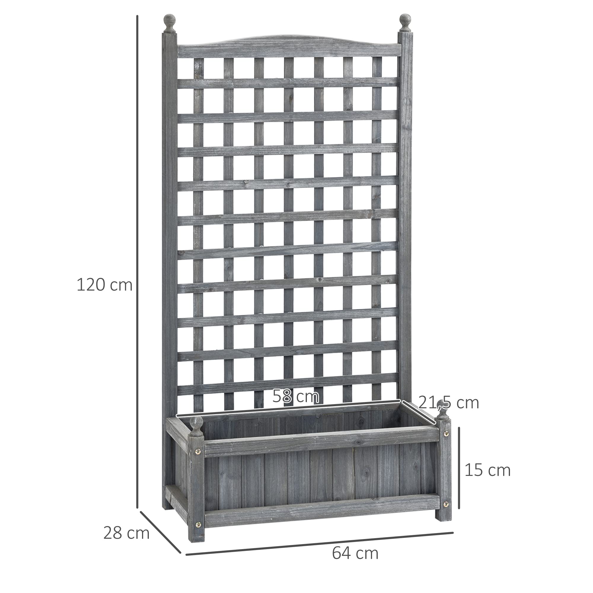 Outsunny fioriera per aiuole rialzate con traliccio fioriera per piante rampicanti arco di rose con supporto per piante rampicanti giardino legno grigio 64 x 28 x 120 cm