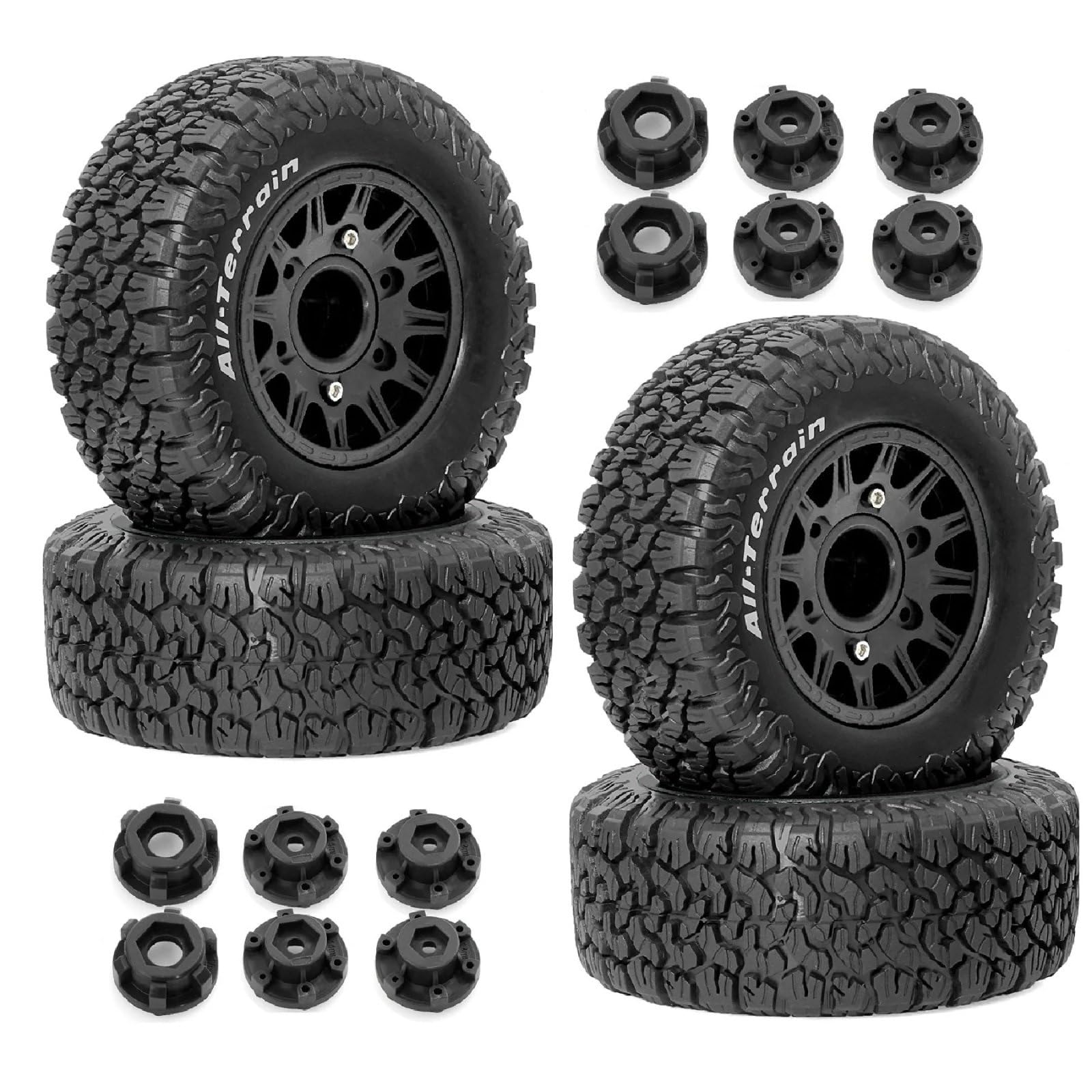 RC Coches Juguetes para HSP para Racing PTG-2 para Tamiya para Slash para Arrma Senton para Vkar 1/8-1/10 RC Piezas Coche Ruedas Cortas Camión Neumáticos Goma 113mm Hex(Black)