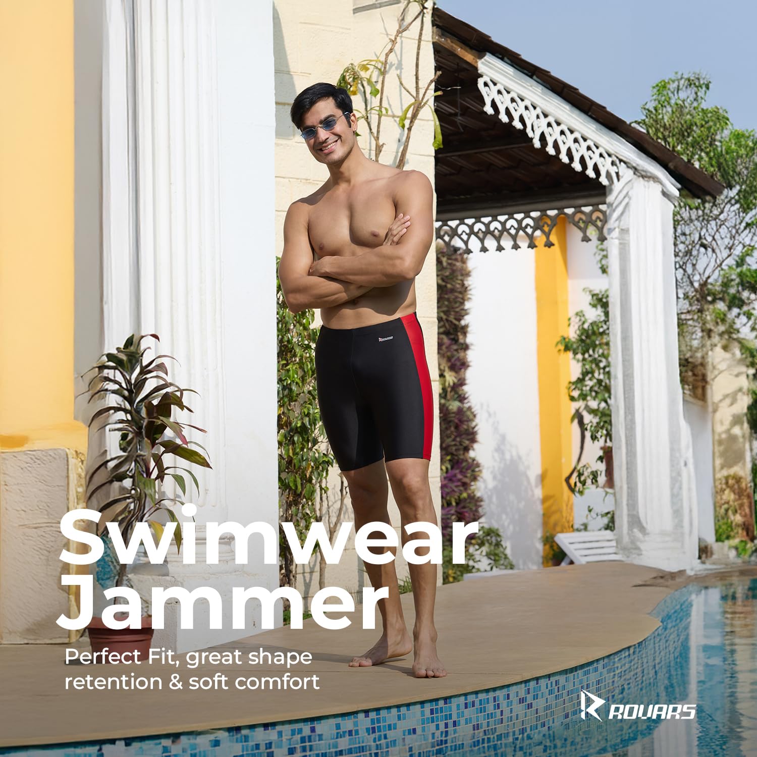ROVARS Men's Synthetic Swimwear Trunks (Santro TT, Red, Black, XL) - Image 2 thumbnail