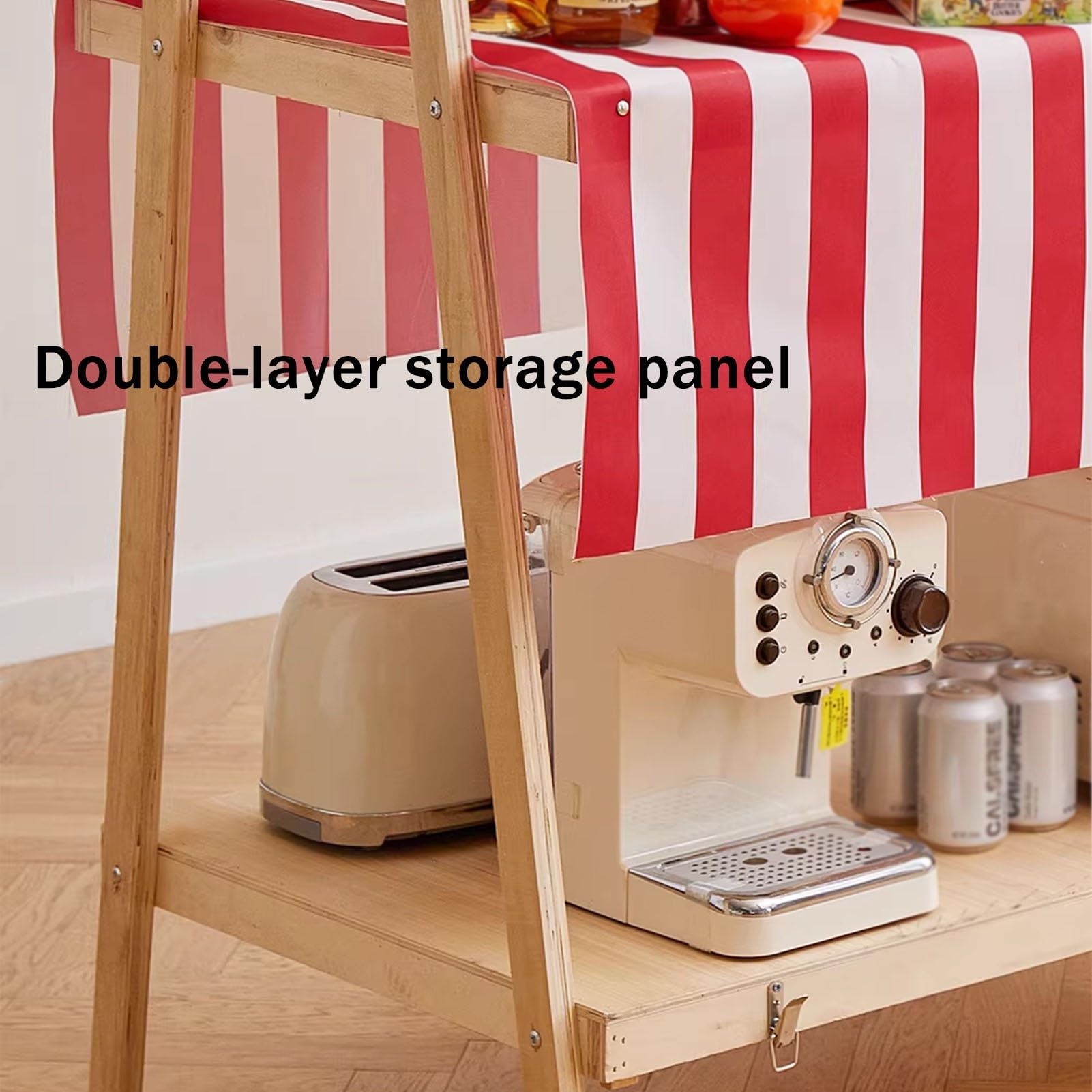 Carrello portatile pieghevole per esterni in legno con tettoia a 2 livelli per venditori di cibo da strada Attrezzature per bancarelle di mercato mobile per bancarelle alimentari