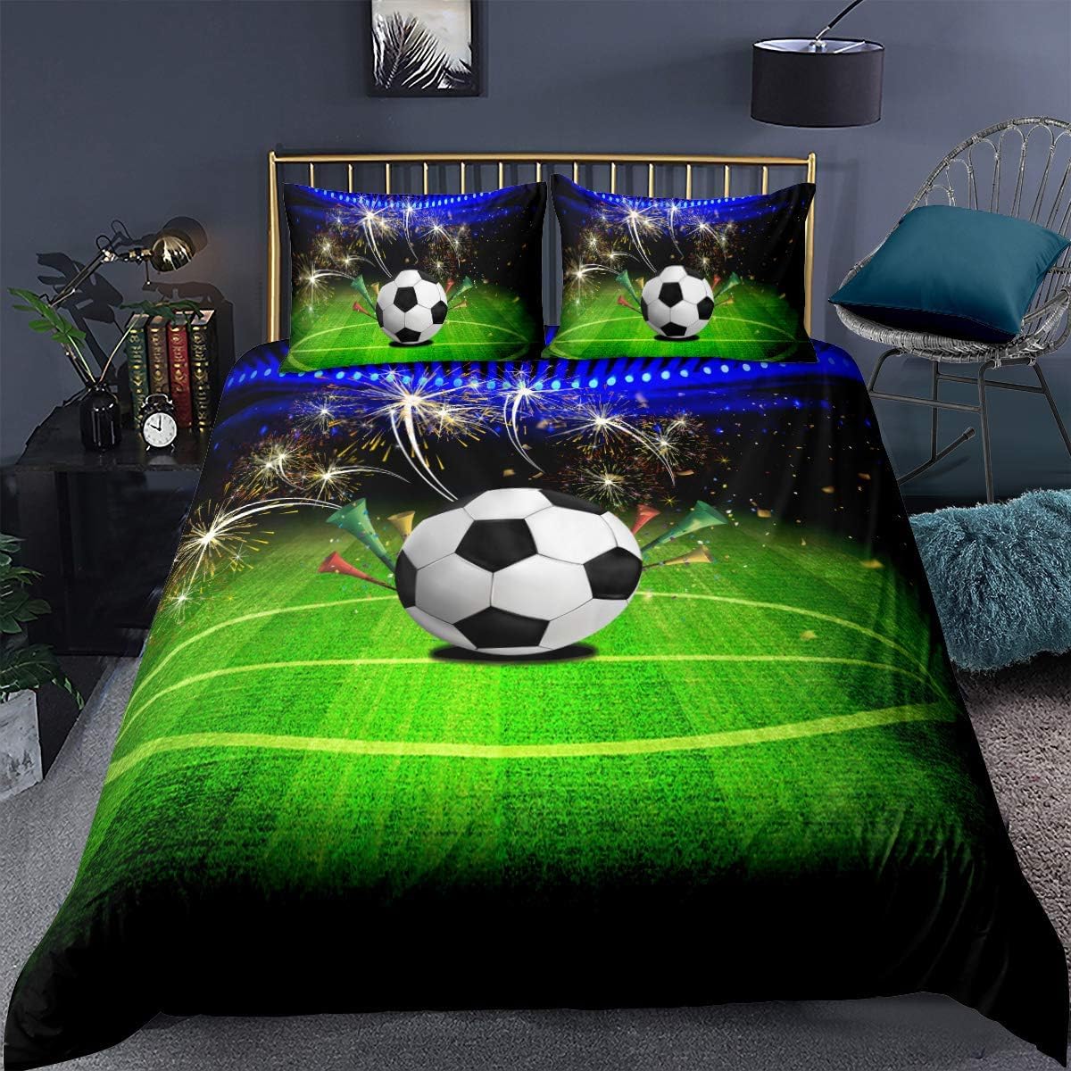 Linge de lit football 3D en microfibre respirante douce pour couchage adolescent