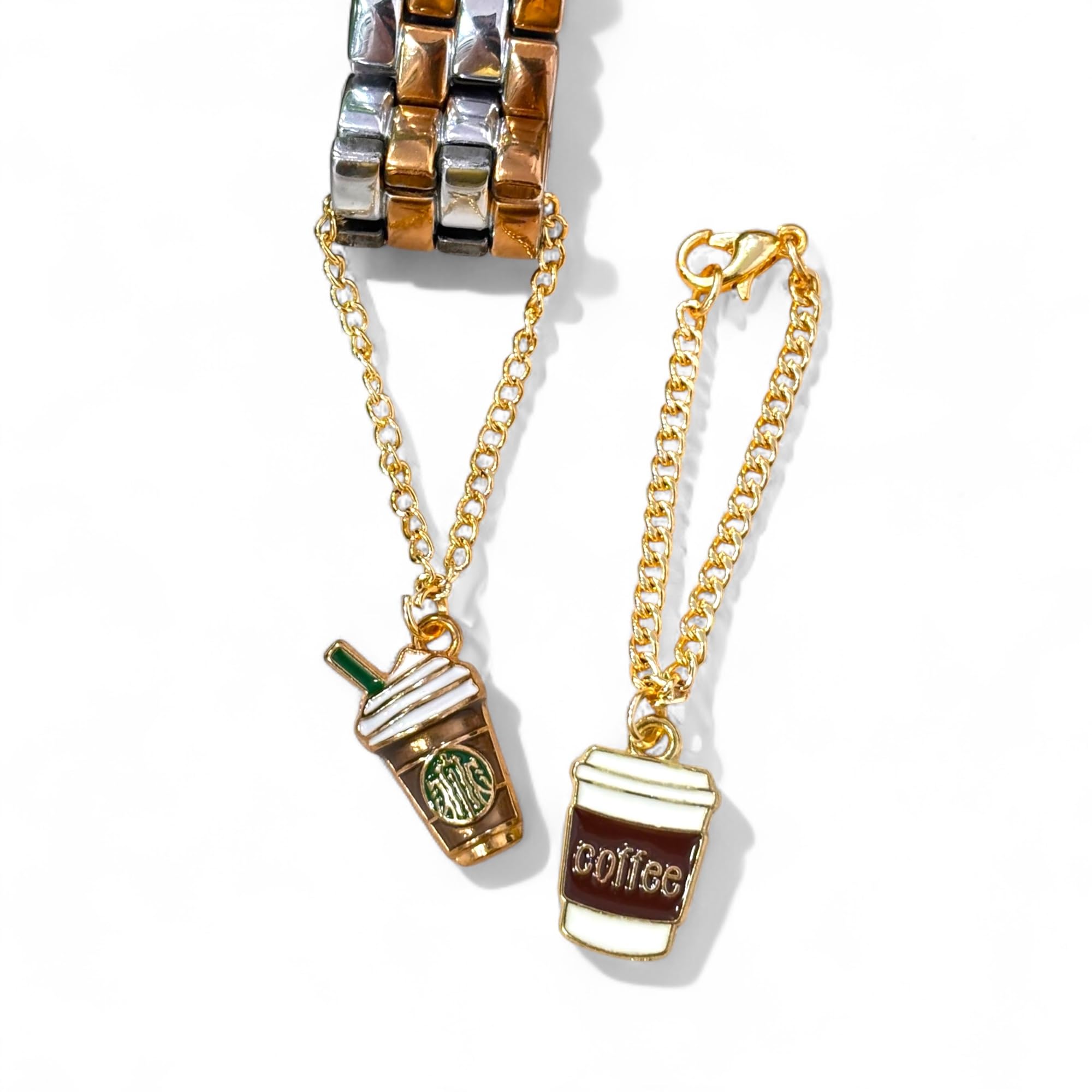 Gold Plated Coffee Watch Charms for Women Combo of 2, Anti-Tarnish Stylish Jewellery for Smartwatch Strap, Leather Band, Handcrafted for Daily Use, Office, Gifting