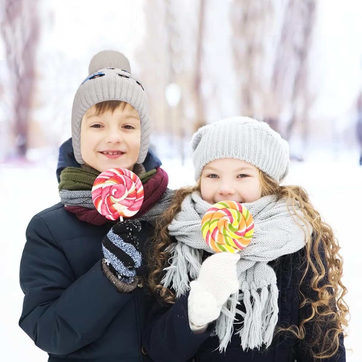 Kids Winter Beanie Hat Boys Toddler Knitted Pom Hat Earflap Fleece Lining Ages 3-12 - Image 6