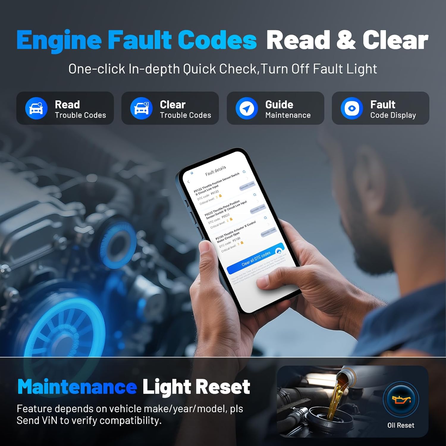 XTOOL Advancer AD20 Pro AI-Assisted Wireless OBD2 Scanner Diagnostic Tool, Car Code Reader for iPhone&Android, All System Scan Tool with Free Updates -Check Engine, Oil Reset, Performance/Battery Test