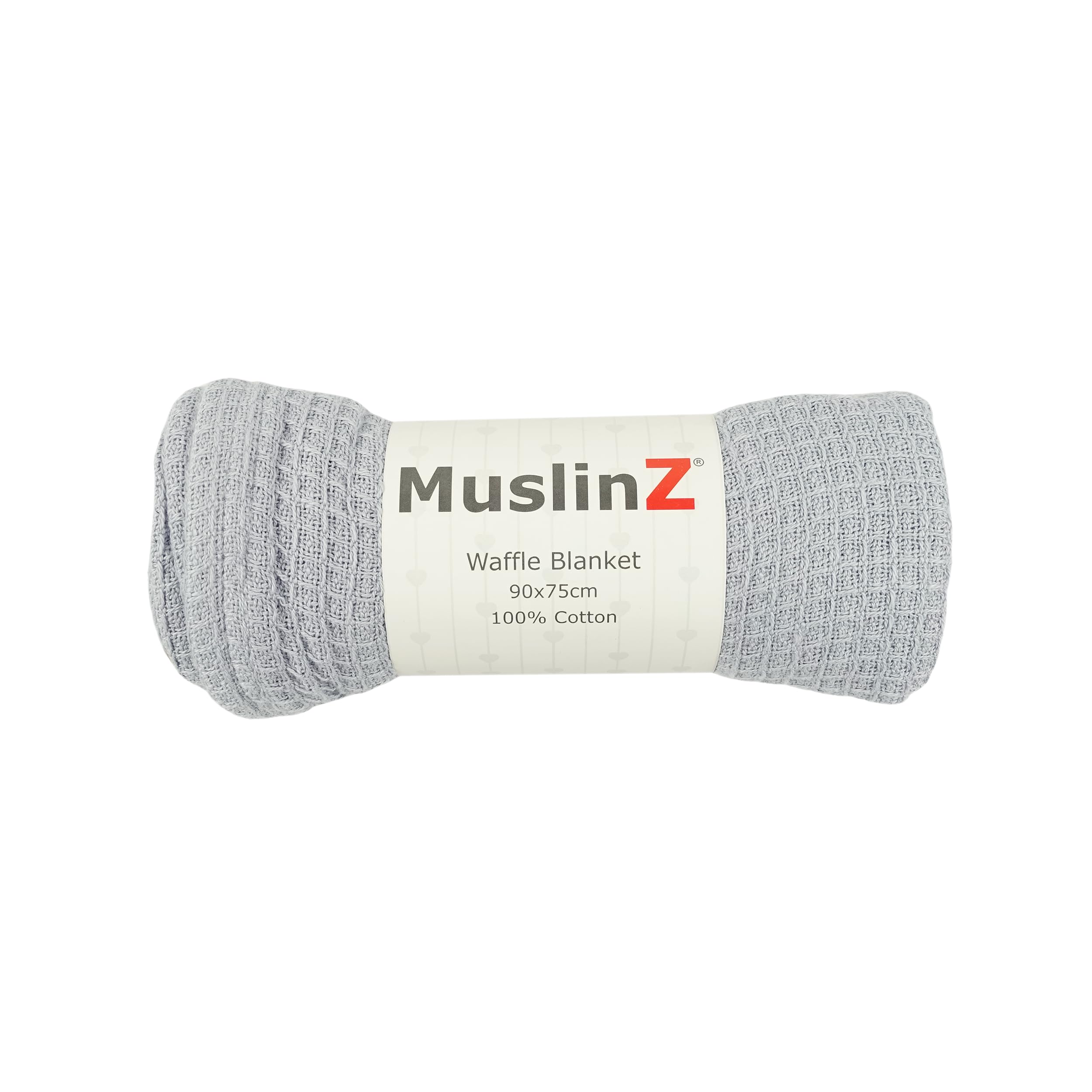 MuslinZ Baby Receiving Waffle Blanket, Baby Cellular Blanket, for Moses Basket, Pram and car seat 100% Cotton 90x75cms (Grey)
