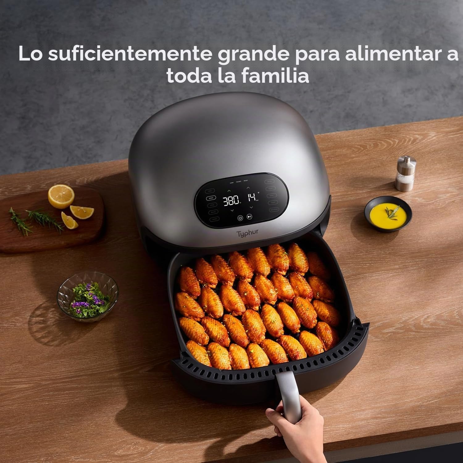 Typhur Dome 2 Freidora de Aire Inteligente, Grande, Calentamiento Superior e Inferior, Autolimpiante, Cesta Freidora Eléctrica LED Pantalla, Capacidad para Pizza de 12" o Bistecs, Silenciosa