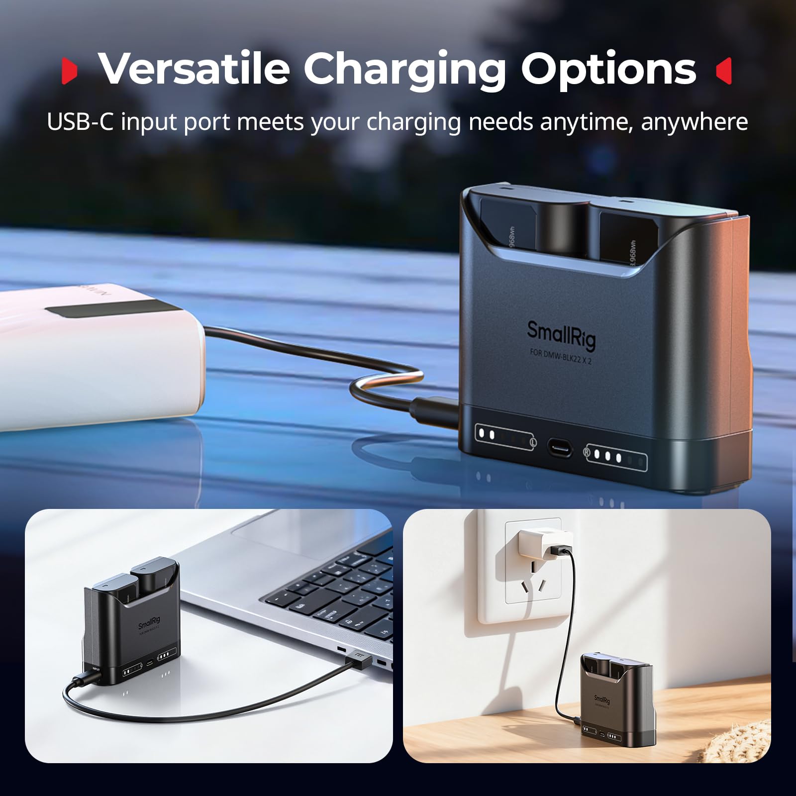 SMALLRIG DMW-BLK22 Caricabatterie per Panasonic, Caricabatterie per fotocamera a doppio slot da 2 ore con porta di USB-C, per Panasonic Lumix GH5, GH5 II, GH6, GH7, S5, S5 II, S5 IIX, S9, G9 II, -5492