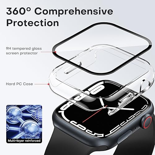 Miniatura 100 de Carcasas Tauri rígida, 2 unidades compatibles con Apple Watch SE Series 6, 5, 4, vidrio templado de dureza 9H integrado, delgada, a prueba